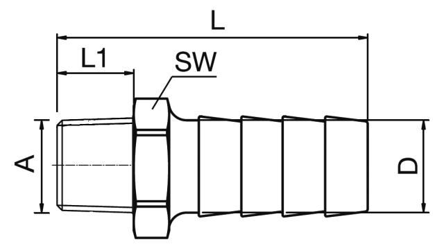 Conector manguera, macho BSPT